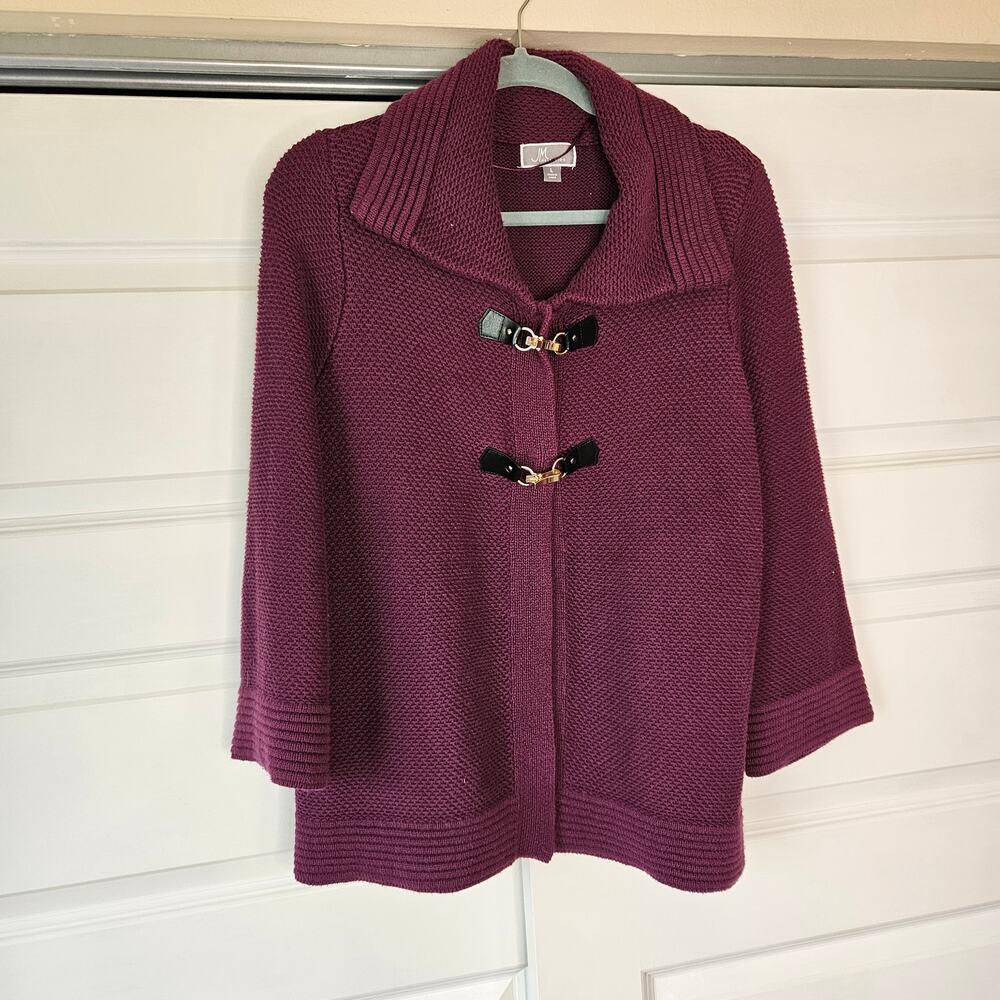 JM Collection Purple Toggle Cardigan Sweater Womens Size L Berry Raspberry Knit